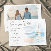 Coastal Beach Modern Watercolor Wedding Photo