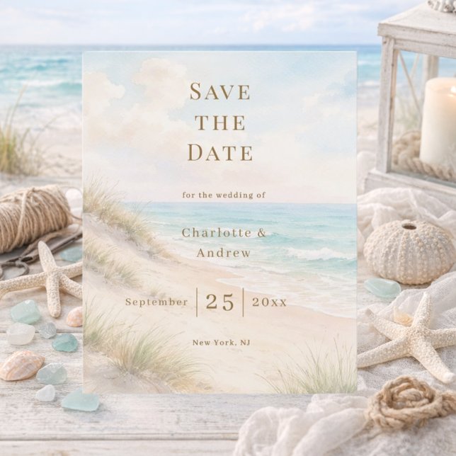 Coastal beach modern wedding Save the Date card (Creator Uploaded)