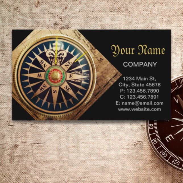 coastal beach nautical antique compass business card (coastal beach nautical antique compass business card)