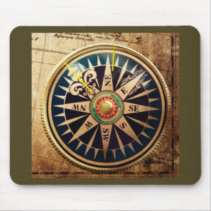 coastal beach nautical antique compass mouse mat
