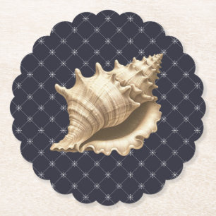 Coastal/beach/nautical seashell paper coaster