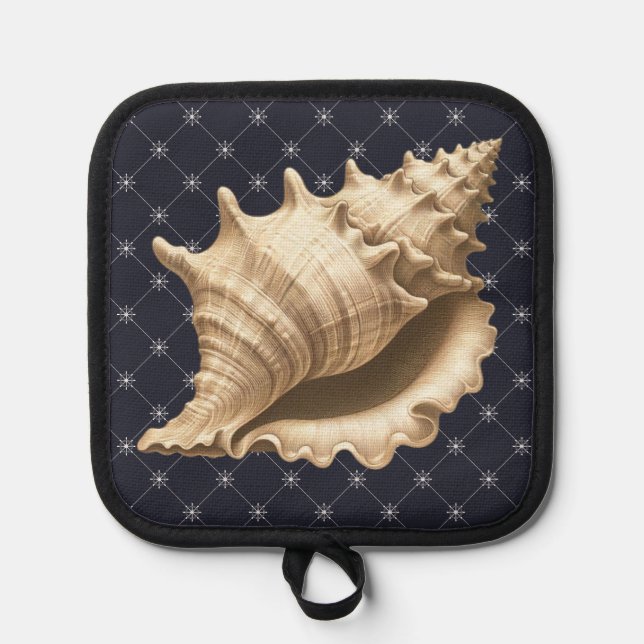 Coastal/beach/nautical seashell  pot holder (Front)