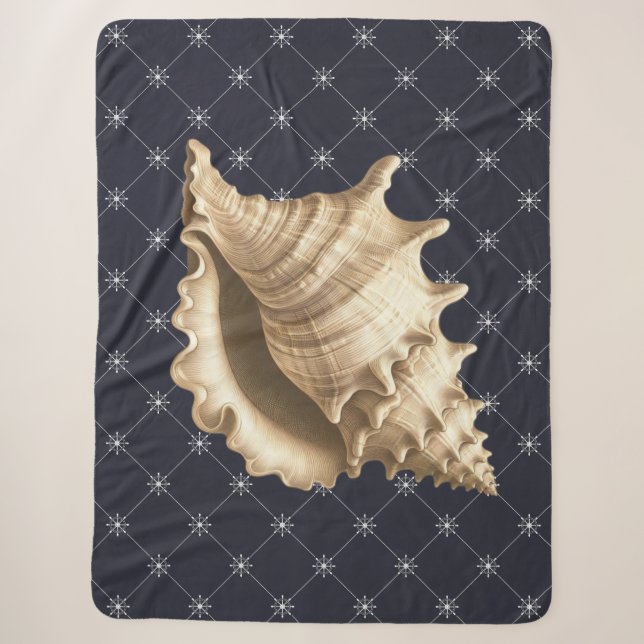 Coastal/beach/nautical seashell  sherpa blanket (Front)