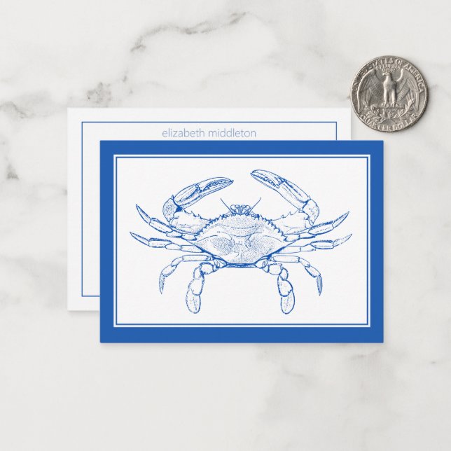 Coastal Beach Ocean Blue Crab Personalised Card (Front/Back In Situ)