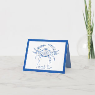 Coastal Beach Ocean Blue Crab Thank You Note Card