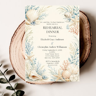 Coastal Beach Ocean Destination Rehearsal Dinner Invitation