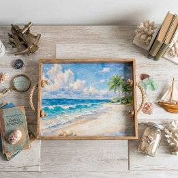 Coastal Beach & Palm Trees Watercolor Tissue Paper