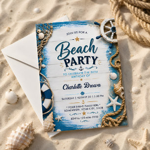 Coastal Beach Party 30th Birthday Invitation