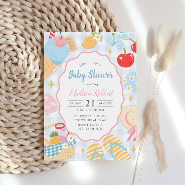 Coastal Beach Pastel Doodle Girl Baby Shower Invitation (Creator Uploaded)
