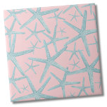 Coastal Beach Pattern Tile<br><div class="desc">A cute and trendy blush pink and teal coastal beach pattern with starfish. Change out the background colour if you'd like! Whether you want to use this tile as a little coaster or trivet for a drink or plate... or you want to go big with a kitchen backsplash, or bathroom...</div>