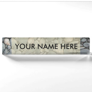 Coastal Beach Pebbles and Shells Painting Print Nameplate