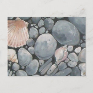 Coastal Beach Pebbles and Shells Painting Print Postcard