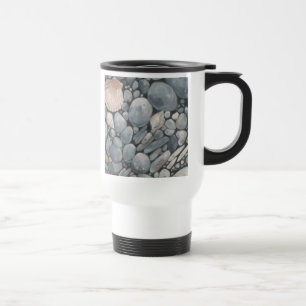 Coastal Beach Pebbles and Shells Painting Print Travel Mug