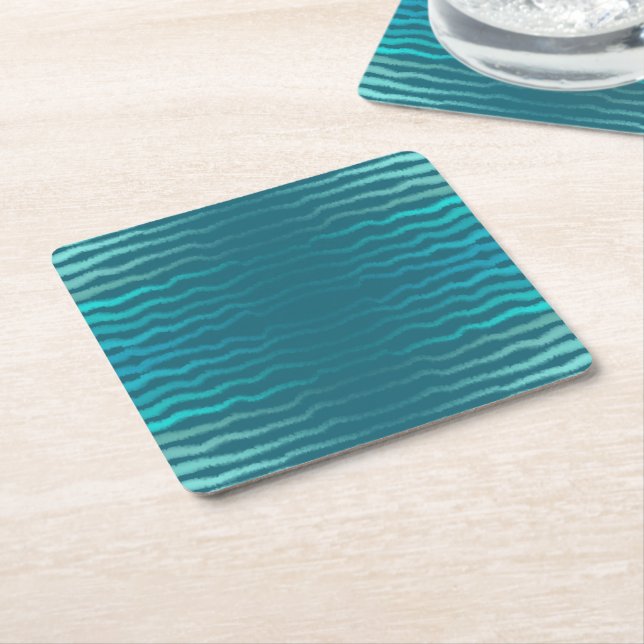 Coastal Beach Salty Turquoise Wave Abstract Design Square Paper Coaster (Angled)