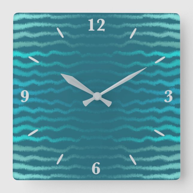 Coastal Beach Salty Turquoise Wave Abstract Design Square Wall Clock (Front)