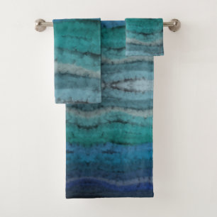 Coastal Beach Salty Waves On Black  Bath Towel Set