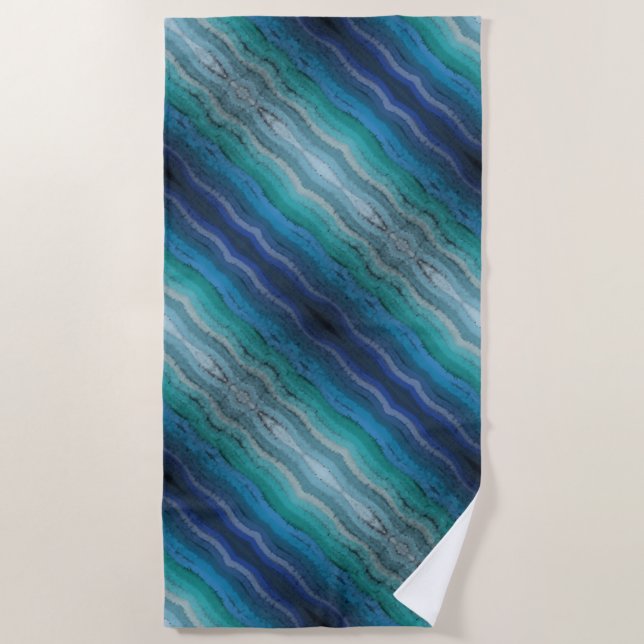 Coastal Beach Salty Waves On Black Towel (Front)