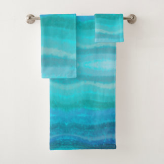 Coastal Beach Salty Waves On Turquoise Bath Towel Set