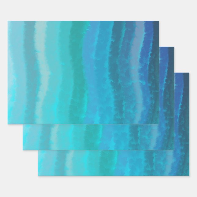 Coastal Beach Salty Waves On Turquoise  Wrapping Paper Sheet (Set)
