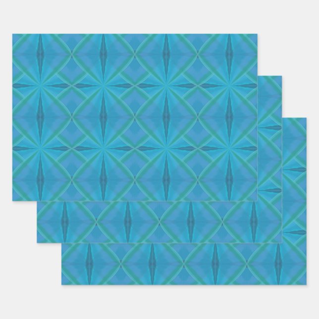 Coastal Beach Salty Waves Pattern On Turquoise  Wrapping Paper Sheet (Set)