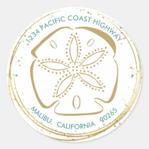 Coastal Beach Sand Dollar Holiday Return Address Classic Round Sticker