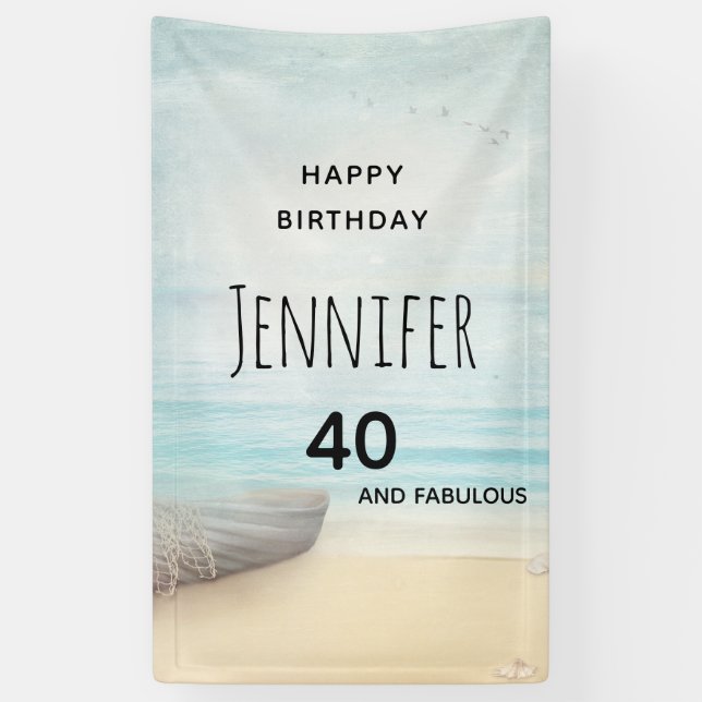 Coastal Beach Scene 40th Birthday Banner (Vertical)