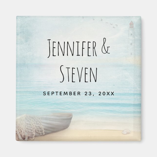 Coastal Beach Scene Nautical Themed Wedding Magnet (Front)