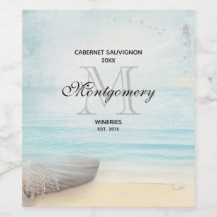 Coastal Beach Scene Nautical Wine Making Wine Label