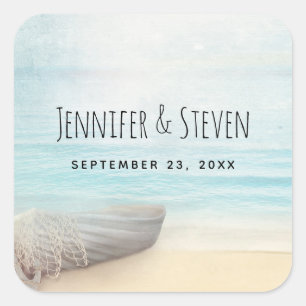 Coastal Beach Scene Wedding Save the Date Square Sticker