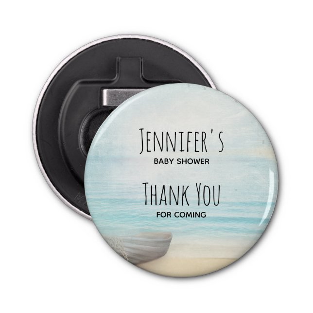 Coastal Beach Scene with a Boat Baby Shower Bottle Opener (Front)