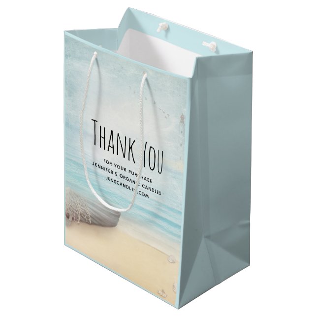  Coastal Beach Scene with a Fishing Boat Business Medium Gift Bag (Front Angled)