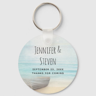 Coastal Beach Scene with a Fishing Boat Wedding Key Ring