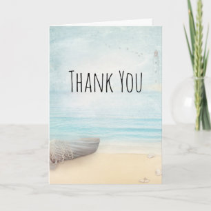Coastal Beach Scene with Wood Rowboat Thank You Card