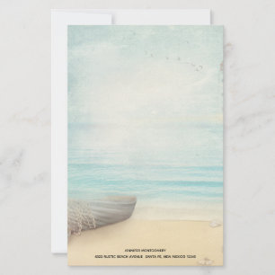 Coastal Beach Scene with Wooden Rowboat Stationery