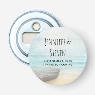 Coastal Beach Scene with Wooden Rowboat Wedding Bottle Opener
