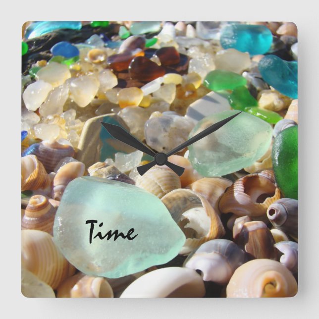 Coastal Beach Sea Glass Wall Clock Personalise (Front)