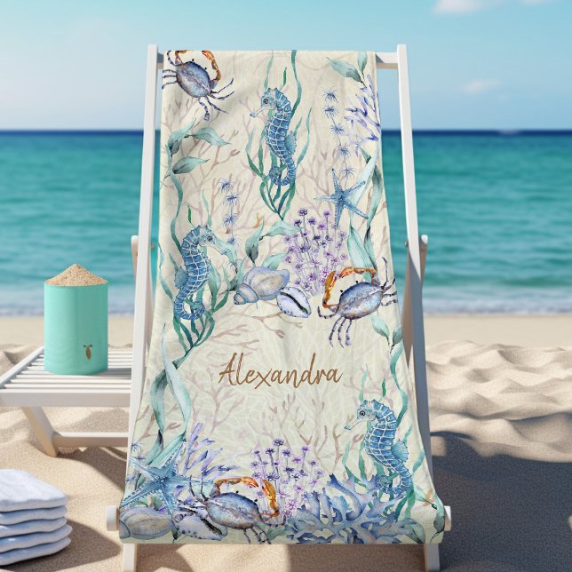 Coastal Beach Sea Life Personalised Towel (Creator Uploaded)