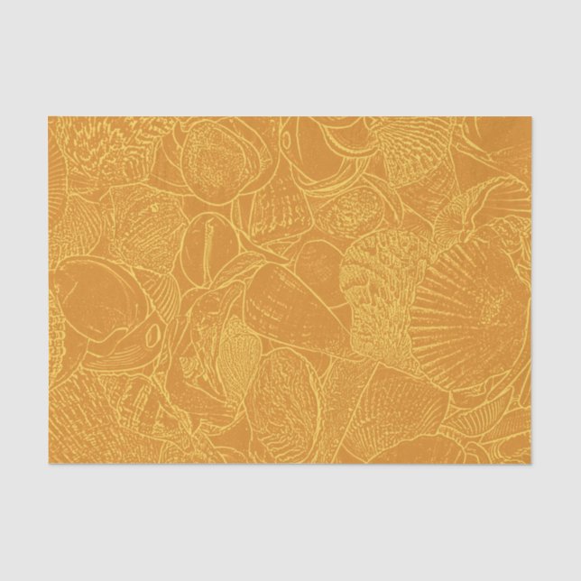 Coastal Beach Sea Shell Gold Yellow Decoupage Tissue Paper (Front)