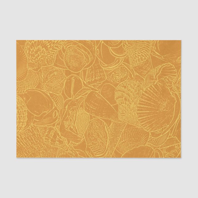 Coastal Beach Sea Shell Gold Yellow Decoupage Tissue Paper (Front)