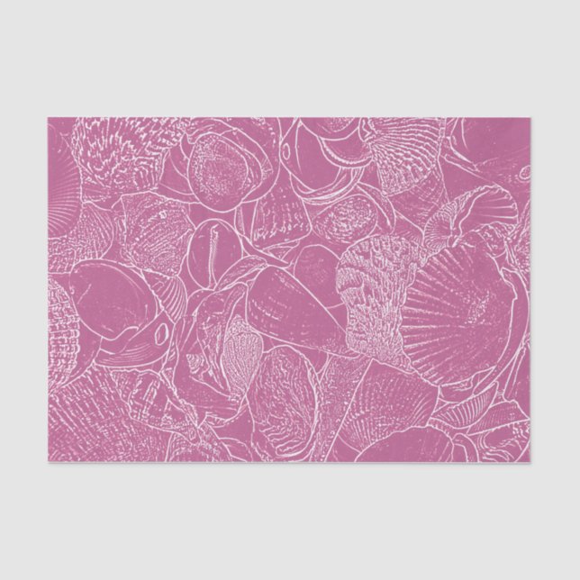 Coastal Beach Sea Shell Pink White Decoupage Tissue Paper (Front)