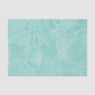 Coastal Beach Sea Shell Teal Green White Decoupage Tissue Paper