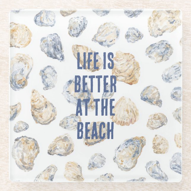 Coastal Beach Sea Shells Glass Coaster (Front)