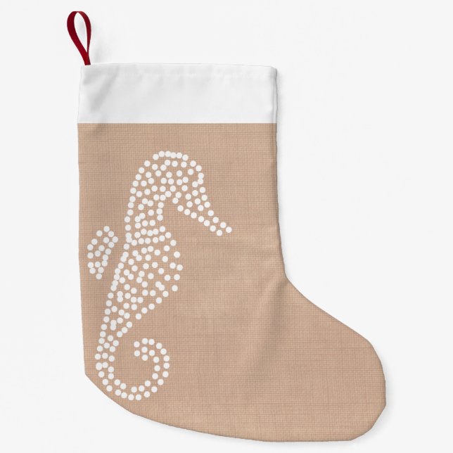 Coastal Beach Seahorse Christmas Holiday Small Christmas Stocking (Front)