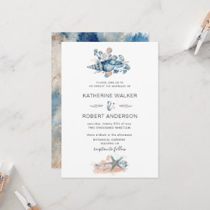 coastal beach seashell elegant Wedding Invitation