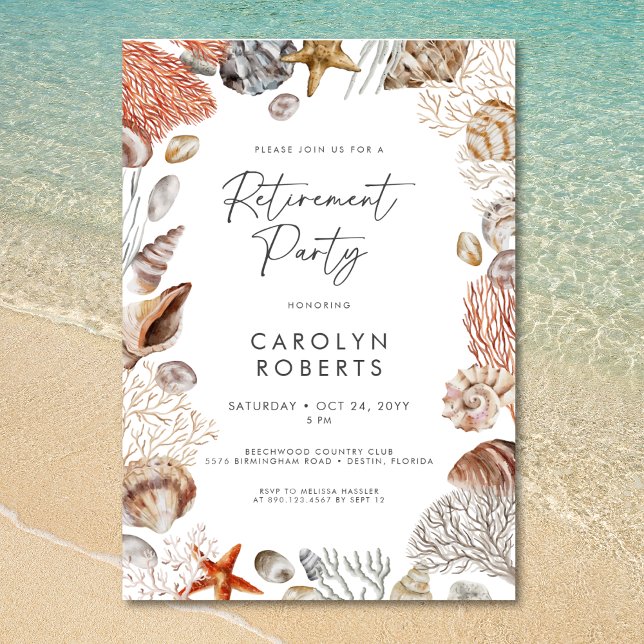 Coastal Beach Seashell Retirement Party Invitation (Coastal Beach Seashell Retirement Party)
