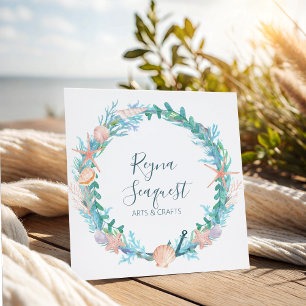 Coastal Beach Seashells Nautical Wreath Square Business Card