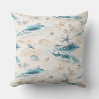 Coastal Beach Seashells Pillow