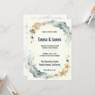 Coastal Beach Seashells Starfish Watercolour Weddi Invitation