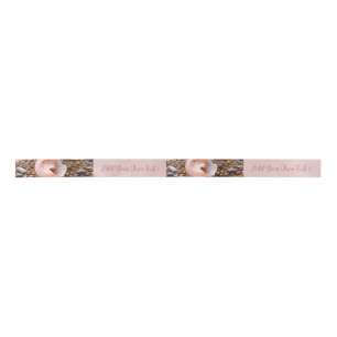 COASTAL BEACH SEASIDE SHELL IMAGE WITH TEXT PINK  SATIN RIBBON
