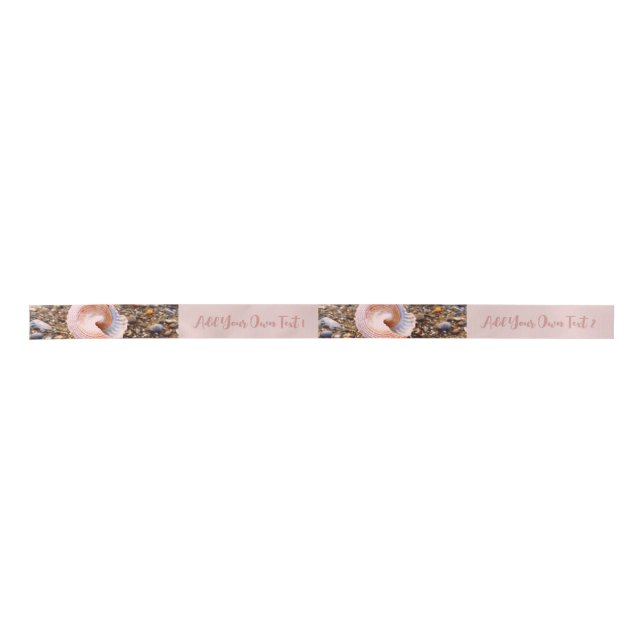 COASTAL BEACH SEASIDE SHELL IMAGE WITH TEXT PINK  SATIN RIBBON (Front)